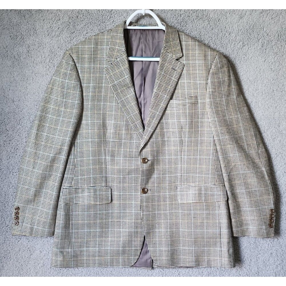 CHAPS Gray Houndstooth Blazer Sport Coat Suit Jacket Men's Size 42β R 100% Silk